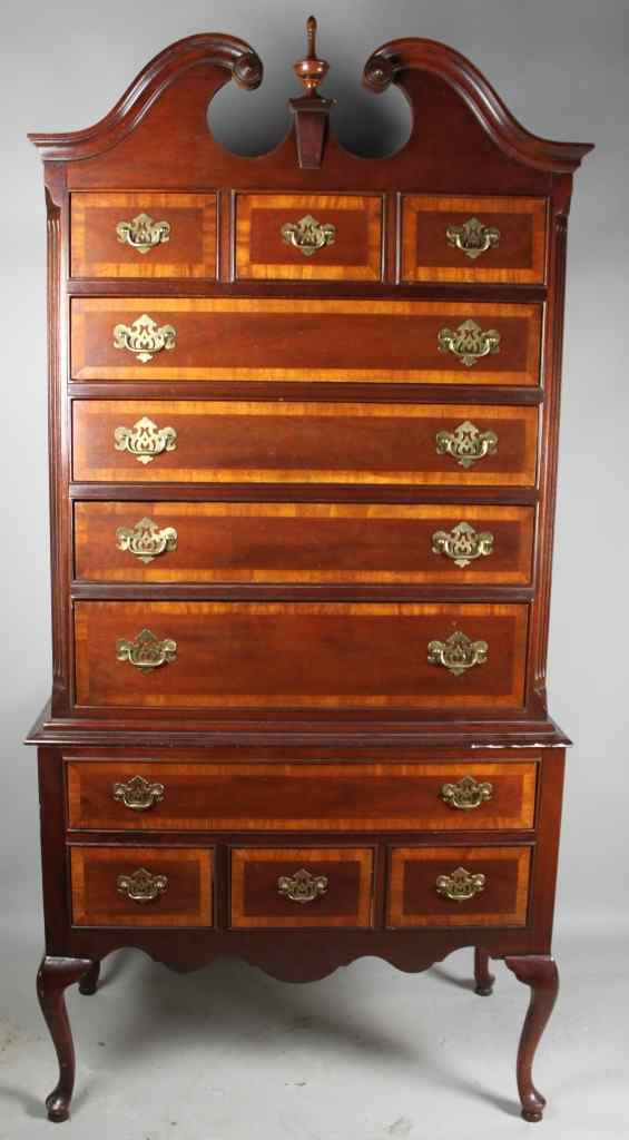 Appraisal: AMERICAN CHIPPENDALE STYLE CROSSBANDED MAHOGANY HIGHBOY STAMPED DIXIE The molded