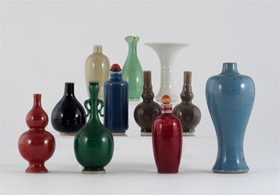 Appraisal: A collection of miniature vases and snuff bottles two with