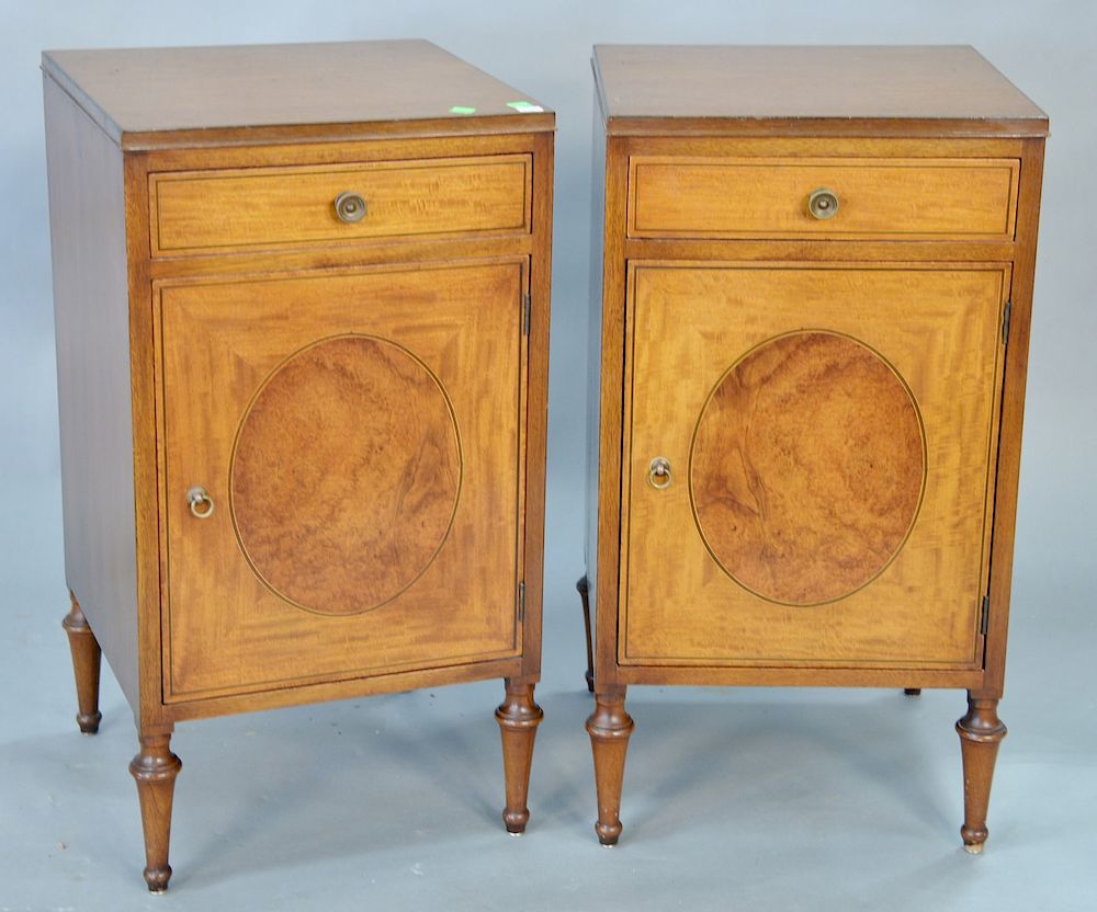 Appraisal: Pair of inlaid bedside cabinets ht in top x Pair