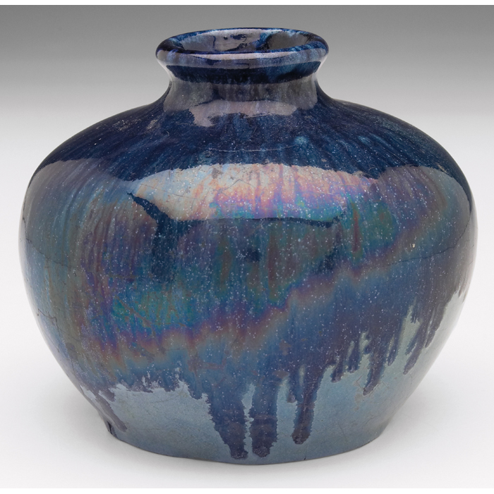 Appraisal: Walley vase bulbous shape covered in a multi-toned blue drip