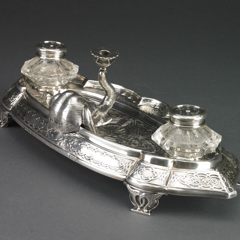 Appraisal: Victorian Electrotype Silver Elephant Head Inkstand designed by Pierre-Emile Jeannest