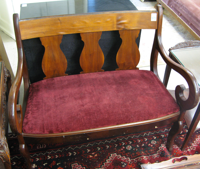 Appraisal: EMPIRE MAHOGANY SETTEE American mid- th century having three lyre-form