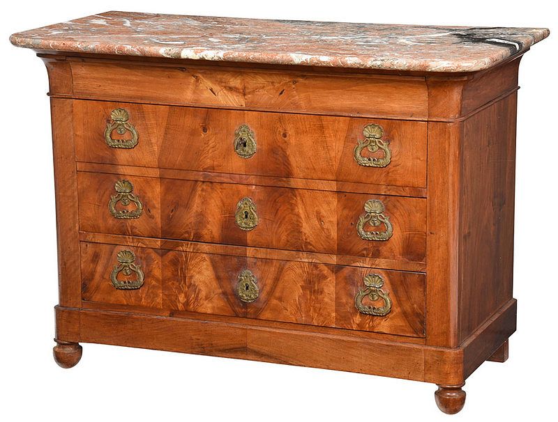 Appraisal: Empire Style Figured Walnut Marble Top Commode Continental late th