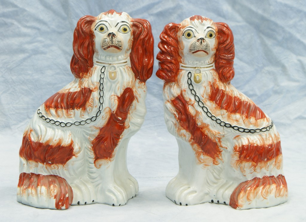 Appraisal: Pr Staffordshire King Charles spaniels rust with brown leashes h