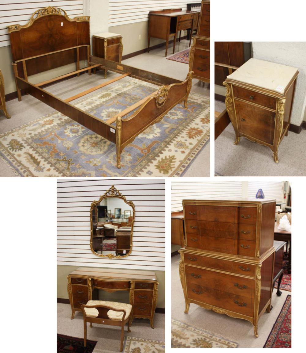 Appraisal: SIX-PIECE LOUIS XV STYLE BEDROOM SET American mid- th century