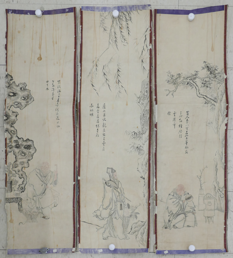 Appraisal: pc Old Chinese or Japanese Deity Scroll Paintings ''x ''