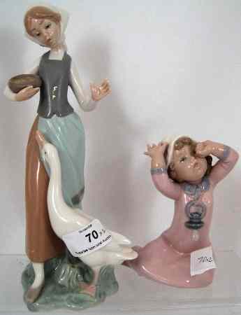 Appraisal: Lladro Figures of Girl Feeding Goose Height cm And Smaller