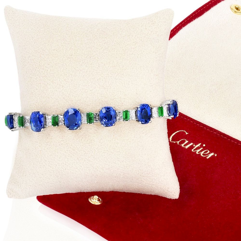 Appraisal: Cartier Sapphire Emerald and Diamond Bracelet Important Cartier Carat Twelve