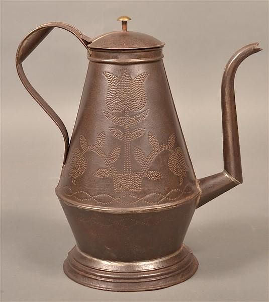 Appraisal: th Century Punched Tin Coffee Pot th Century Punched Tin