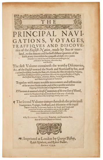 Appraisal: HAKLUYT RICHARD The Principall Navigations Voyages Traffiques and Discoveries of