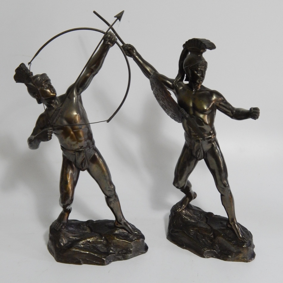 Appraisal: After Herman Eichberg Two patinated spelter figures of Roman soldiers