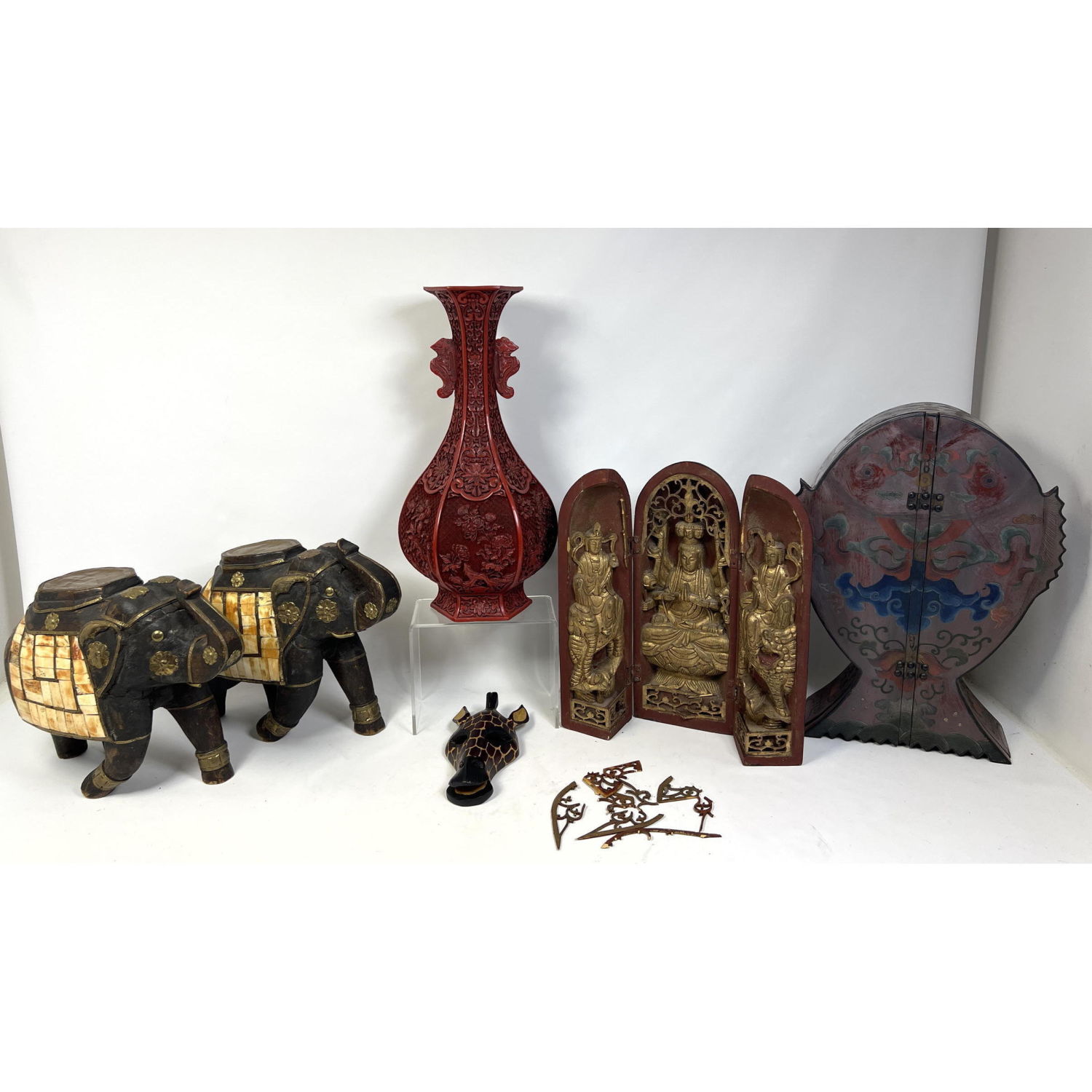 Appraisal: Mixed Lot Decorative Asian Objects Vases Small Cabinet Elephants etc