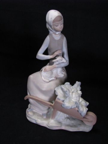 Appraisal: Bisque Porcelain Lladro Figurine depicting girl with lamb and wheelbarrow