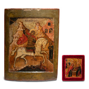 Appraisal: A Russian Painted Wood Icon Depicting St George Slaying the