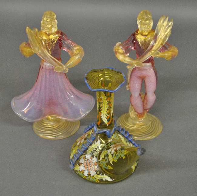 Appraisal: - Two Venetian glass figures h and a glass vessel