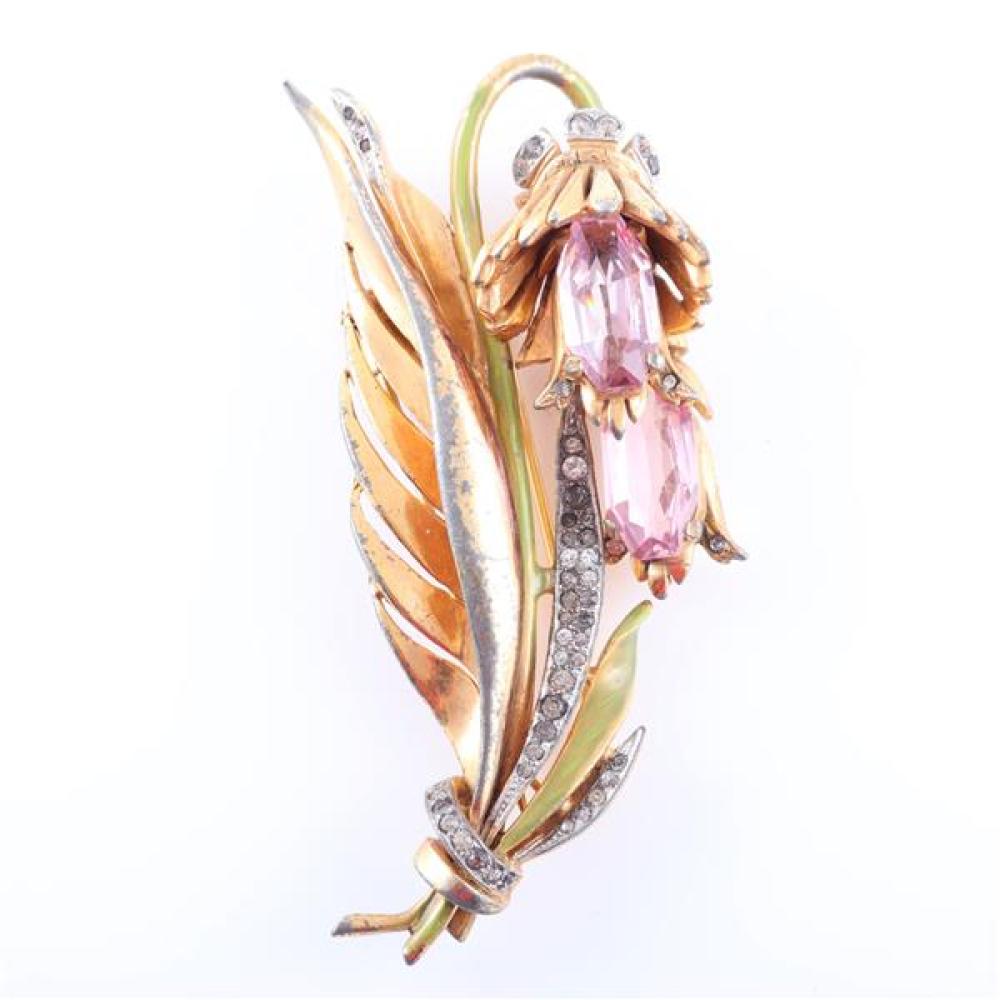 Appraisal: R DEROSA LARGE FIGURAL TWIN BELL FLOWER PIN CLIP WITH