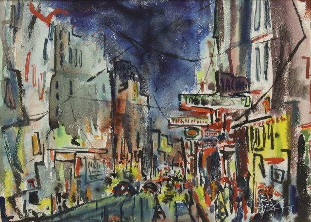 Appraisal: Framed watercolor painting on paper City Street Nocturne signed lower