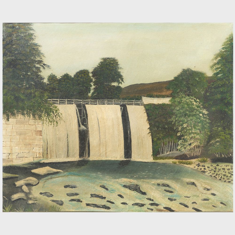 Appraisal: th Century School Waterfall Oil on canvas unsigned x in