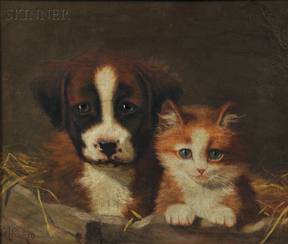 Appraisal: Sidney Lawrence Brackett American - Kitten and Puppy in a