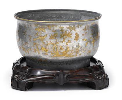 Appraisal: Large Chinese pewter and gilt decorated brazier early qing dynasty