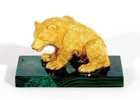 Appraisal: Russian style gilt-bronze and malachite bear early th century seated