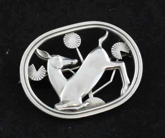 Appraisal: An early 's Georg Jensen sterling silver kneeling deer brooch