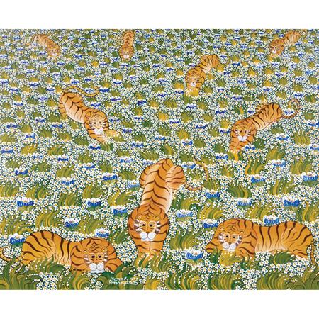 Appraisal: Yannis Amoryanos Greek b Tigers in a Field of Daisies