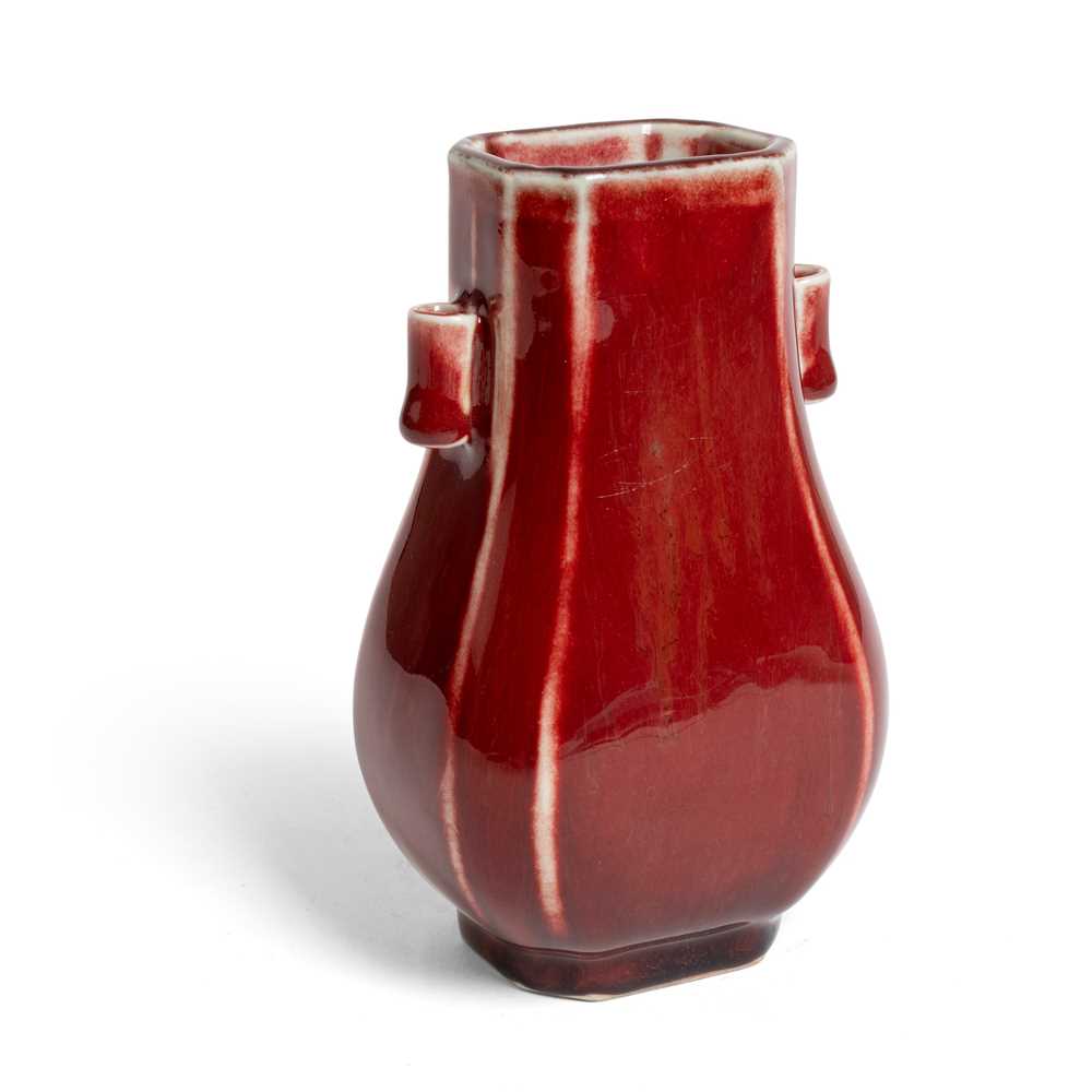 Appraisal: RED-GLAZED ARROW VASE QIANLONG MARK of four-sectioned form with canted