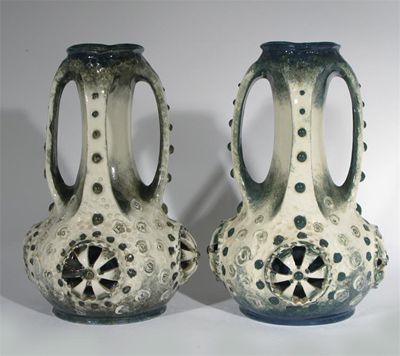 Appraisal: Morania' a pair of Amphora vases each applied with four