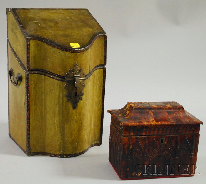 Appraisal: Paint-decorated Slant-lid Knife Box and a Gothic-style Faux Tortoiseshell Tea