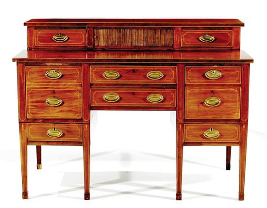 Appraisal: George III inlaid mahogany sideboard circa tiered top with center