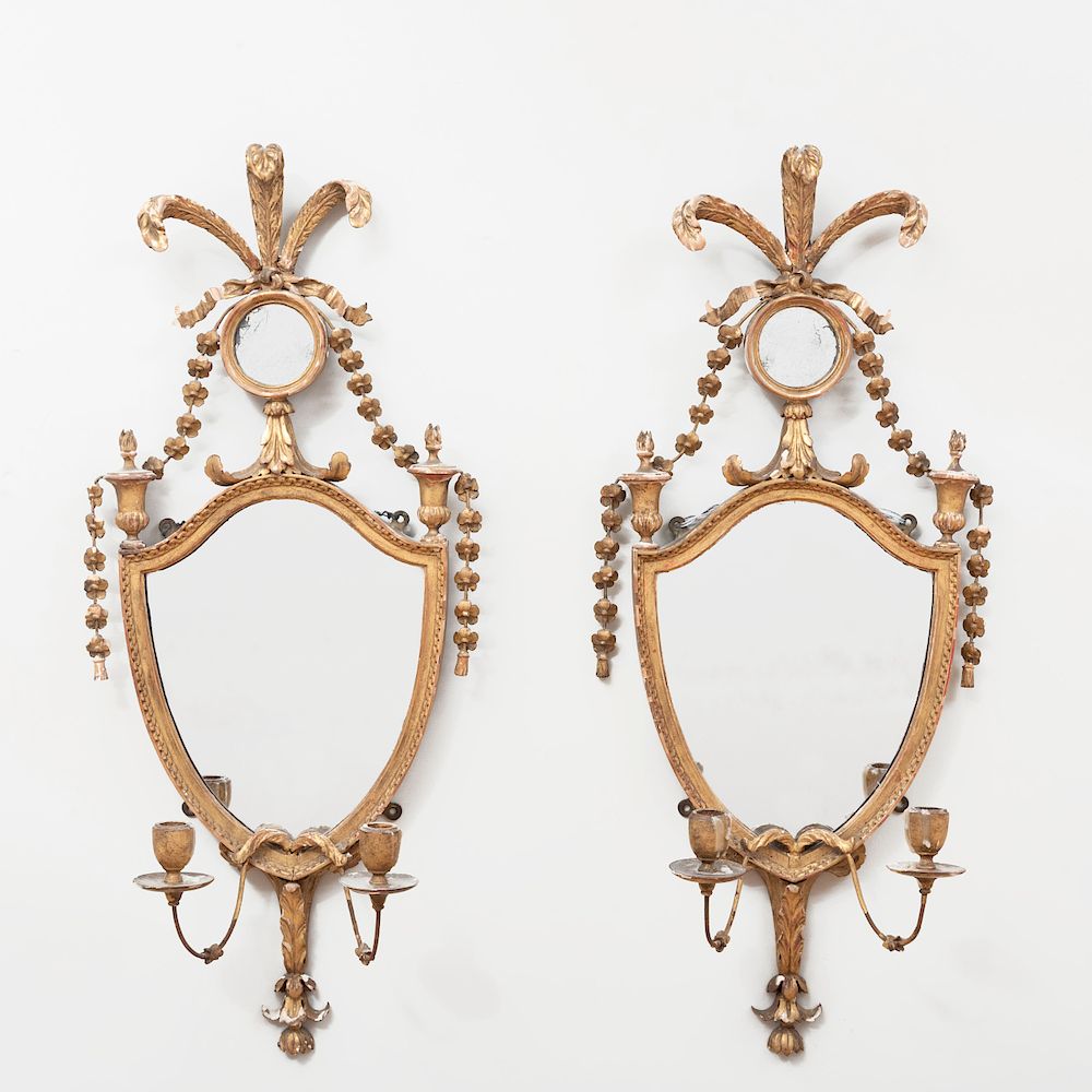 Appraisal: Pair of George III Giltwood Two-Light Girandole Mirrors x x