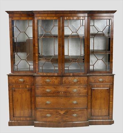 Appraisal: George III-Style Yew Wood Bookcase Cabinet ft in x ft