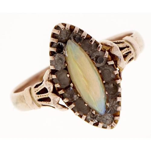 Appraisal: An opal and paste navette cluster ring in ct gold