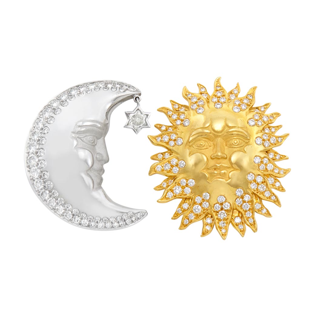 Appraisal: Pair of White and Yellow Gold and Diamond Sun and