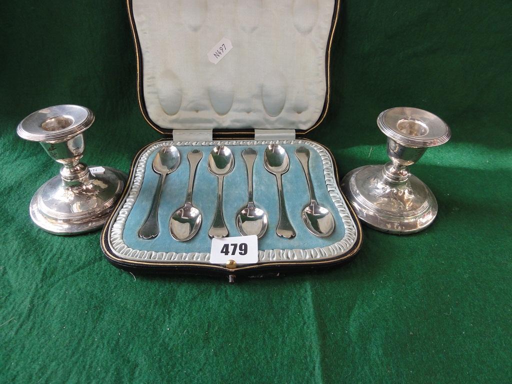 Appraisal: A pair of squat candlesticks Birmingham together with a boxed