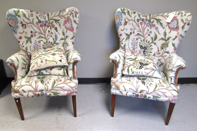 Appraisal: PAIR OF FEDERAL STYLE WING-BACK ARMCHAIRS American mid- th century