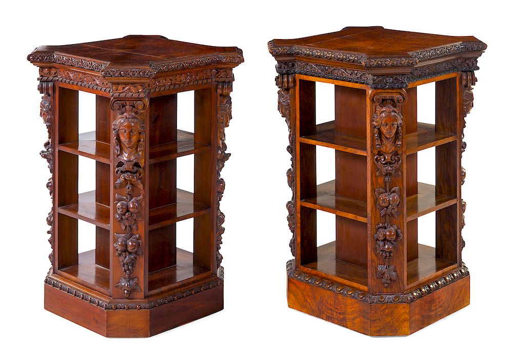 Appraisal: A Pair of Continental Carved Book Mills A Pair of