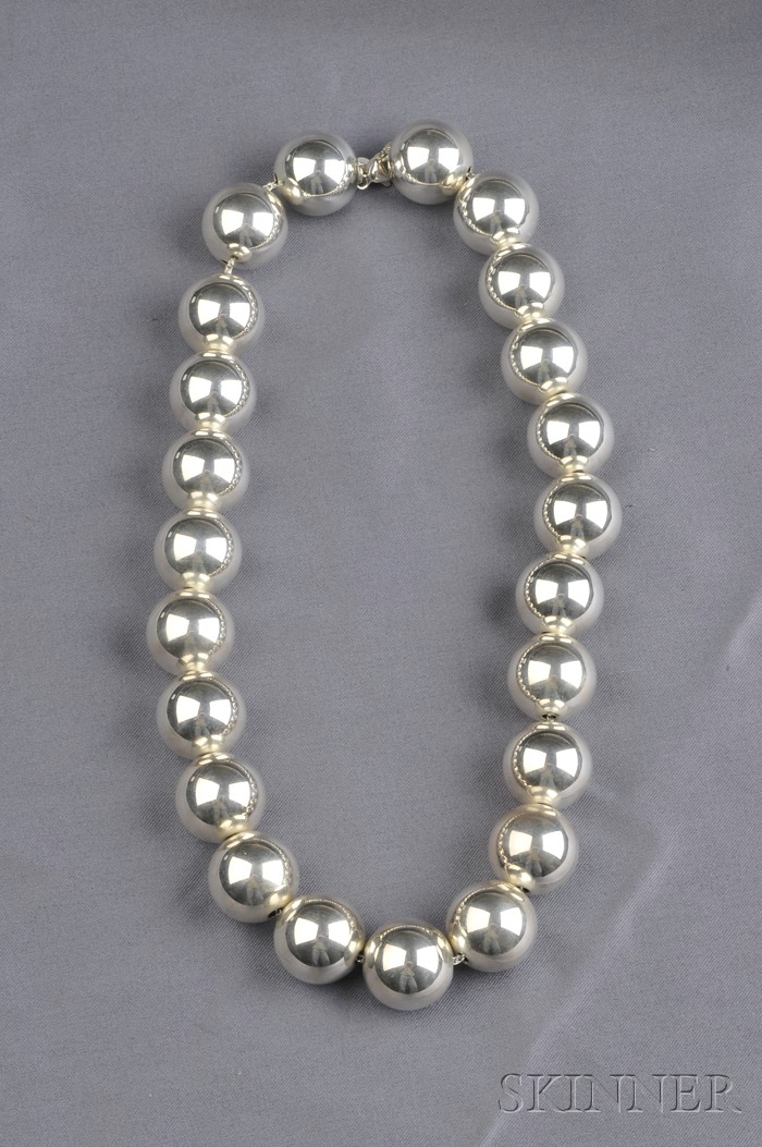 Appraisal: Sterling Silver Bead Necklace Tiffany Co twenty-three beads measuring approx