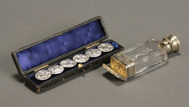 Appraisal: English Silver Gilt Combination Scent Bottle and Vinaigrette and a