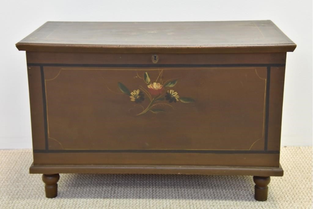 Appraisal: Lancaster County brown painted blanket chest circa decorated with flowers