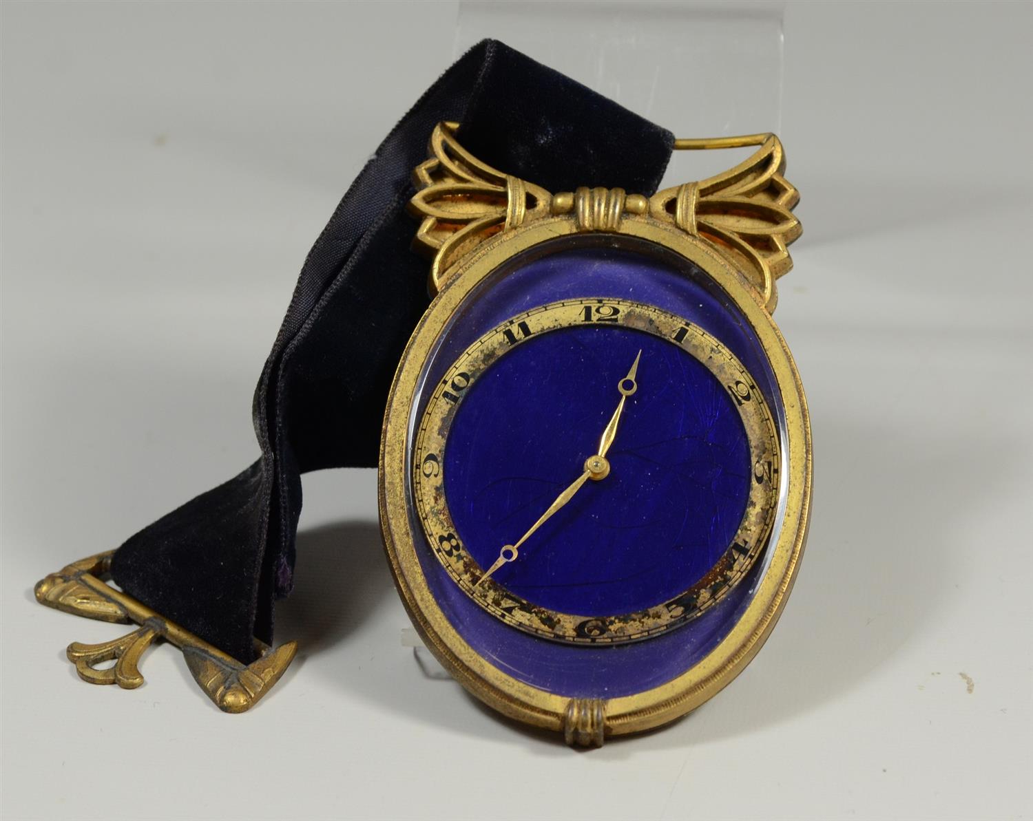 Appraisal: Henri Ditisheim Chaux-de-Fonds Switzerland Dore Metal Hanging Clock blue enameled