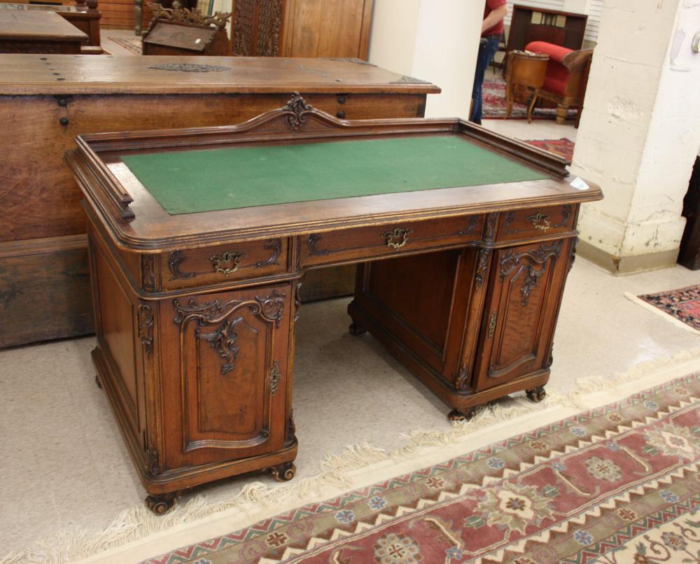 Appraisal: LOUIS XV STYLE WALNUT FLAT-TOP DESK Austrian late th century