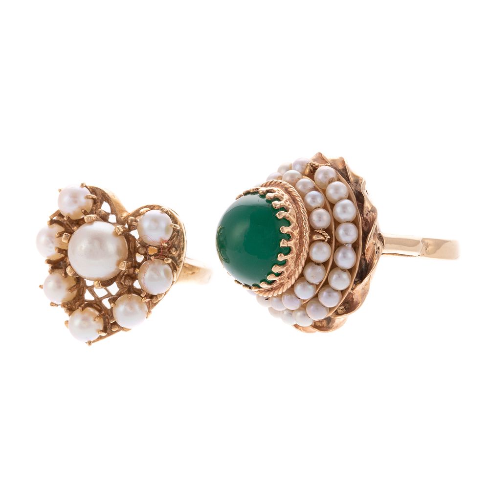 Appraisal: A Pair of Vintage Chrysoprase Pearl Rings in K K