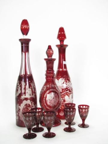 Appraisal: Bohemian Ruby cut to clear Decanters and Cordials including six