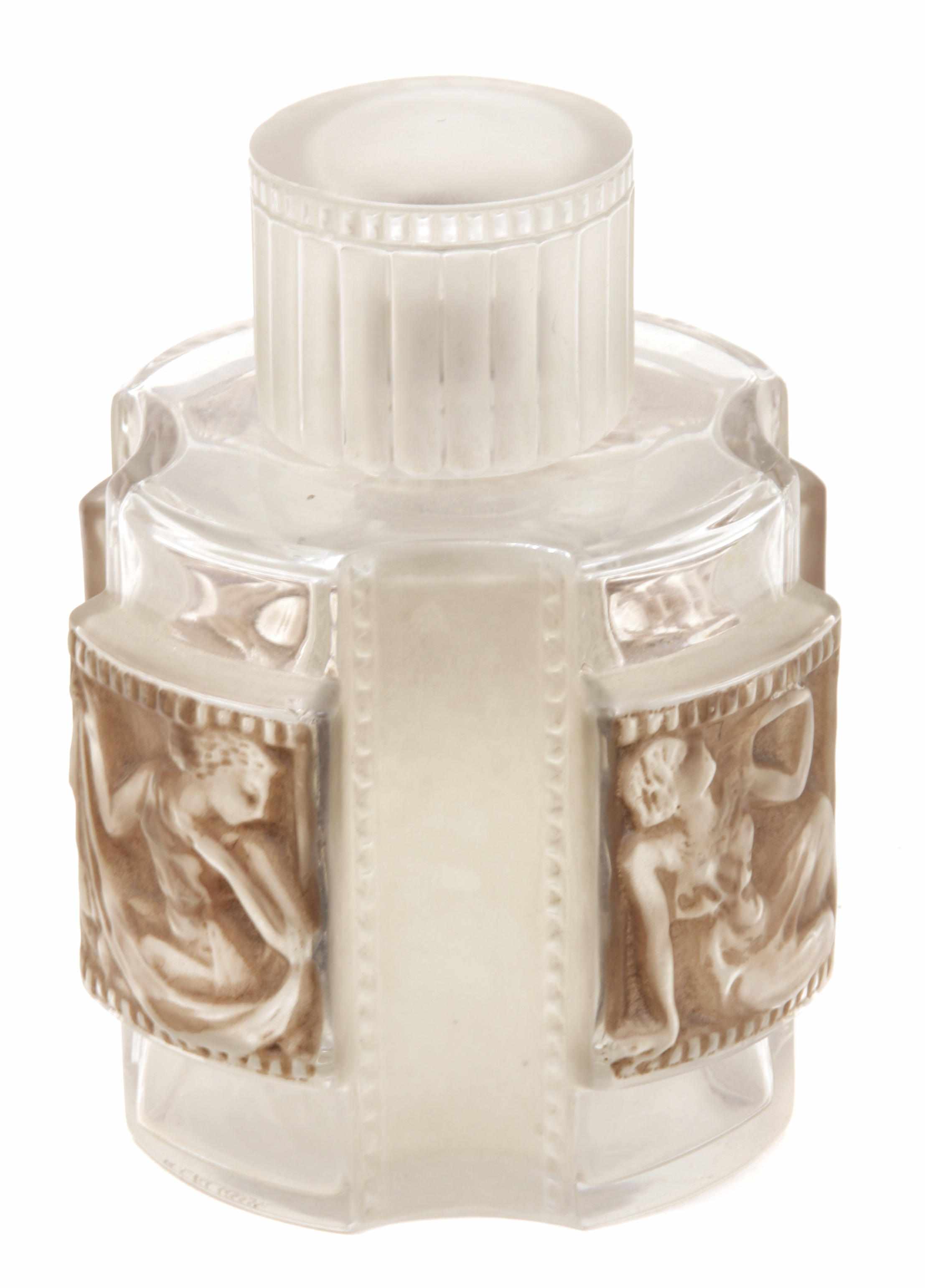 Appraisal: An R Lalique molded frosted glass perfume botle sandblasted R