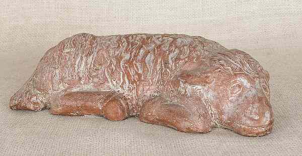 Appraisal: Unglazed redware lamb th c h l together with a