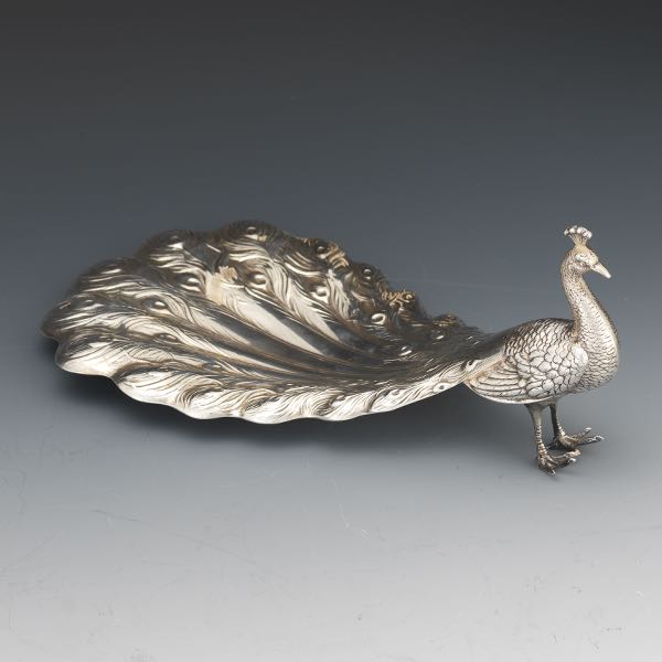 Appraisal: GORHAM STERLING PEACOCK DISH x x Sterling peacock with tail