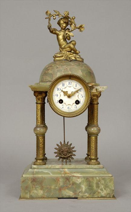 Appraisal: Louis XVI-Style Gilt-Bronze and Green Onyx Mantel Clock x x