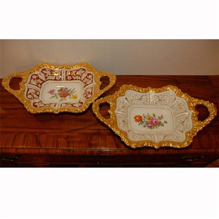 Appraisal: Two Meissen Gilt Decorated Porcelain Two Handled Rectangular Bowls Estimate